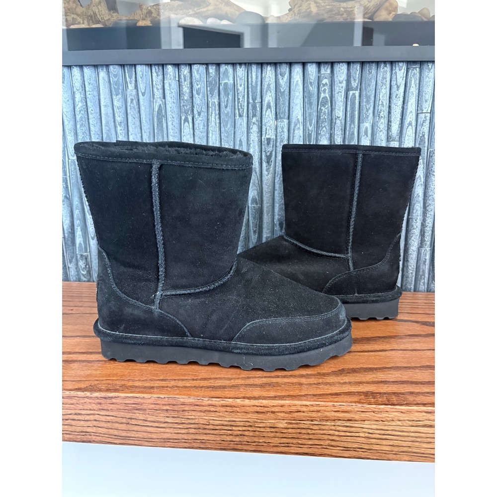 Bearpaw Patriot Mens Black Suede Sheepskin Wool Blend Fur Lined Boots Size 8